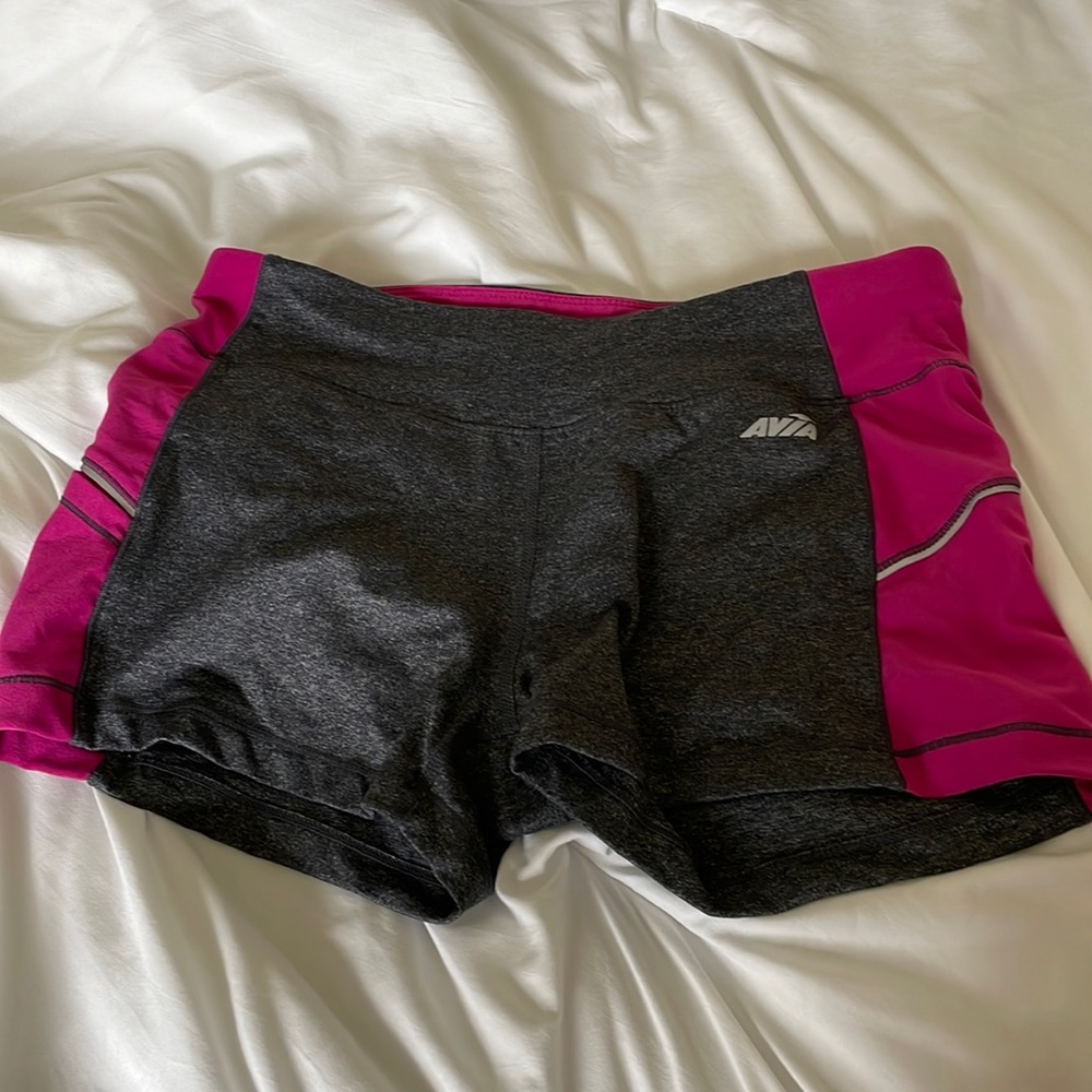 Pink and grey athletic biker shorts
